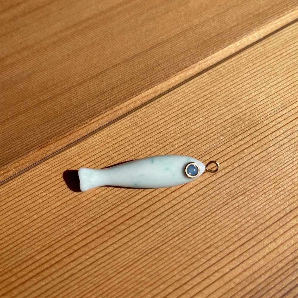 Pale Blue/White Fish Pendant -1 1/4”